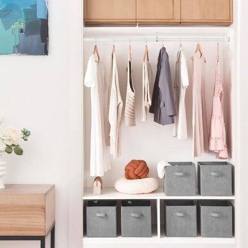 Granny Says Cube Storage Bins - Foldable Fabric Organizer with Handle | 11x11 Gray, 6-Pack for Closet & Office