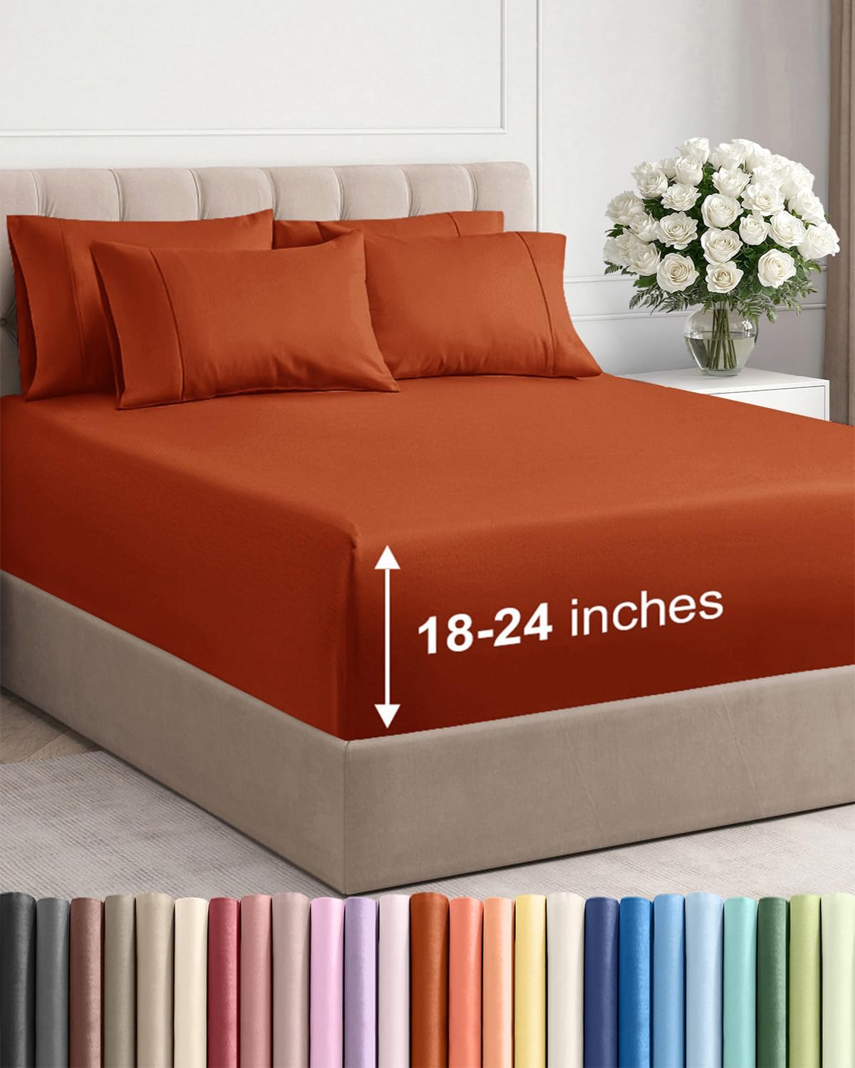 Skiennix Extra Deep Cal King Sheet Set | 6-Piece Breathable Cooling Bedding - Soft, Wrinkle-Free Terracotta