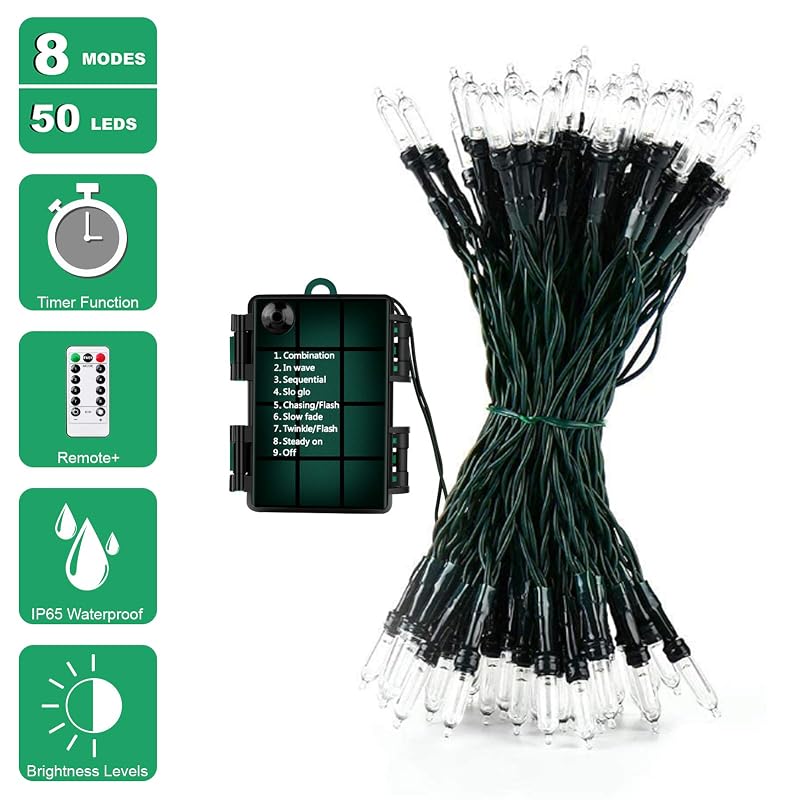 20ft Battery Powered Outdoor String Lights with Remote Timer, IP65 Waterproof, Multicolor LEDs (Variation: Multicolor+4)