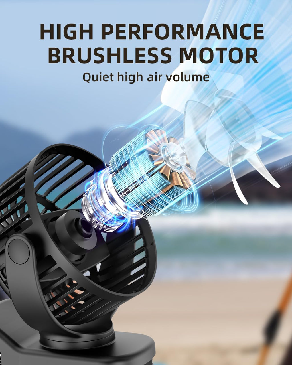 TUNISE Mini Clip-On Fan - Battery Operated, 3-Speed Adjustable, 360° Rotation - Portable Black Desk Fan for Home & Camping