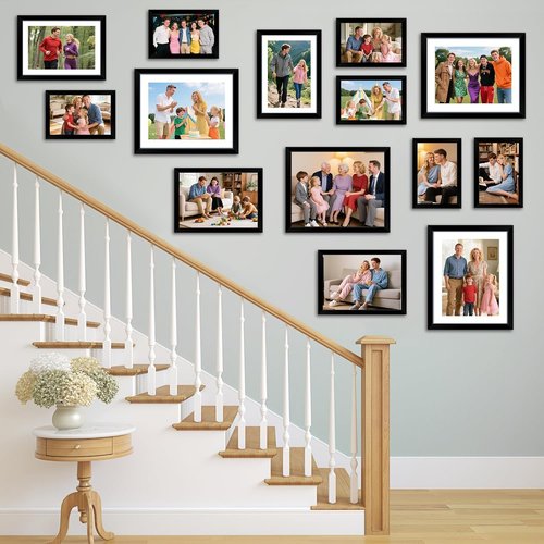 HOMERHYME 8x10 Picture Frame Set - Black Photo Frames for Tabletop or Wall Display | Fits 5x7 with Mat or 8x10 Without