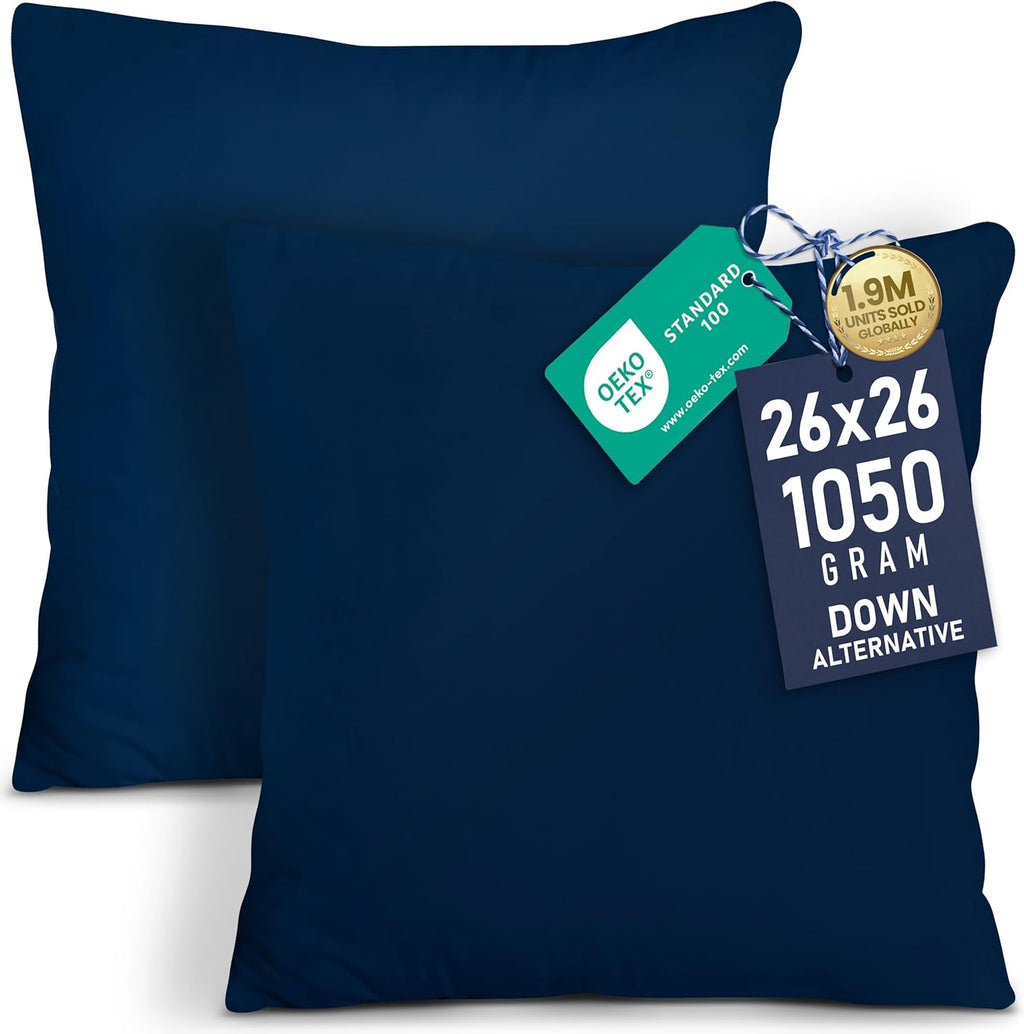 Utopia Bedding 26x26 Pillow Inserts - Set of 2 Navy Decorative Throw Pillows for Sofa & Couch - Soft & Supportive Cushions