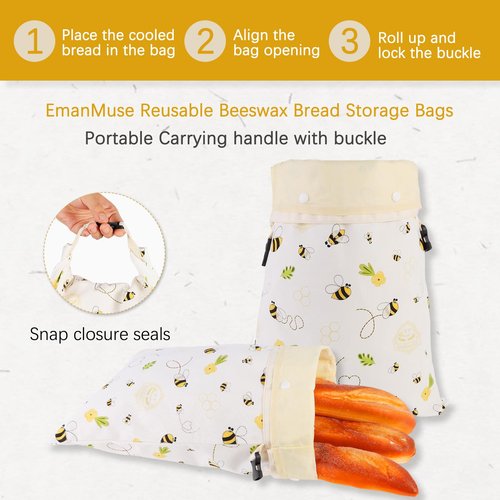 Removable Beeswax Bread Bags for Sourdough & Homemade Bread - Detachable Liner for Easy Cleaning & Drying | 2 Pack XL Reusable | Eco Cotton/Linen Storage