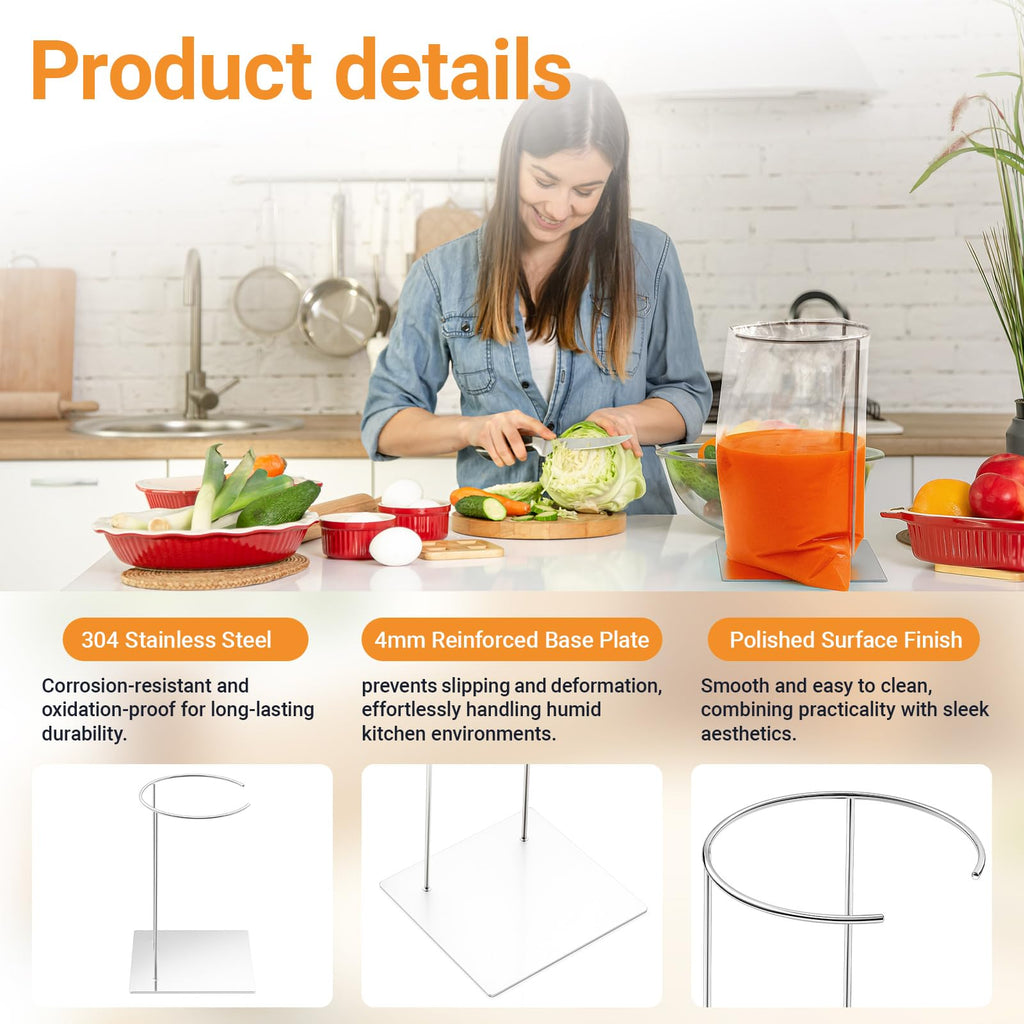 MorningRo Pouches Stand for Vacuum Packaging, 1 gallon Bags Stainless Steel Bag Stand, Holds and Supports Vacuum Sealing Bags for Spill-free, Filling and Sealing