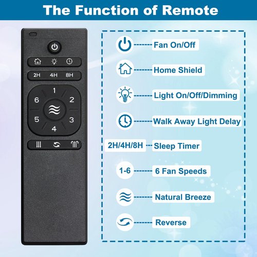 A25-TX012 / A25-TX025 Replacement Ceiling Fan Remote Only - DC Motor, Compatible with Harbor Breeze Ceiling Fan Remote Control - 6-Speed & Light Dimmer, with Reverse, Sleep Timer