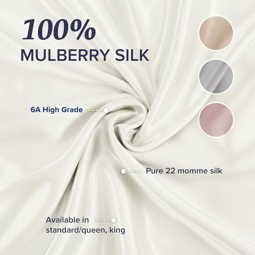 Beckham Hotel Collection Silk Pillowcase - 100% Mulberry Silk for Hair & Skin | 22 Momme, Queen, Ivory