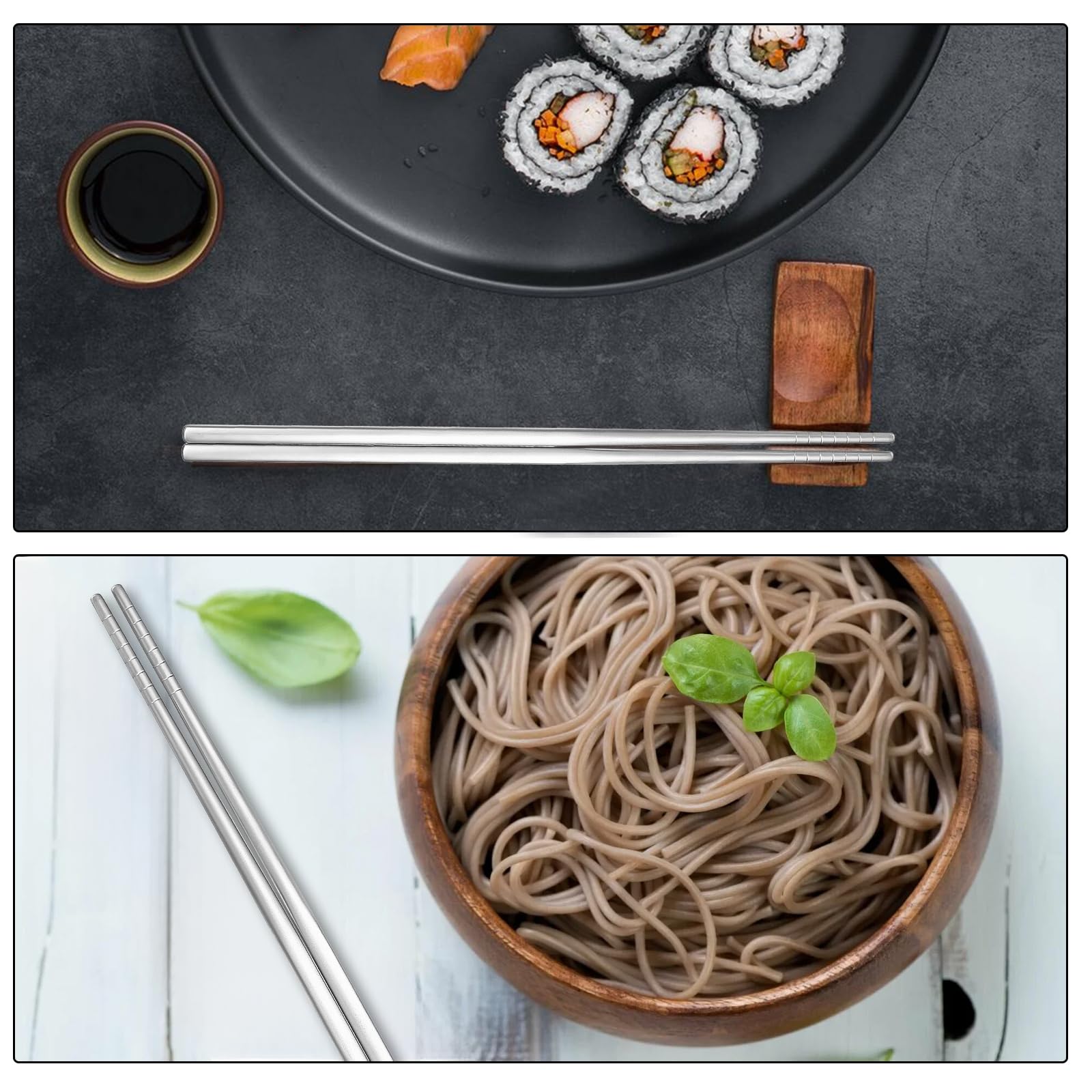 2 Pairs Titanium Chopsticks, Pure Titanium Metal Chopsticks, Ultralight and Reusable Chopstick, Durable Dishwasher Safe Eco-Friendly, for Camping Home Travel, Silver, 9 inch