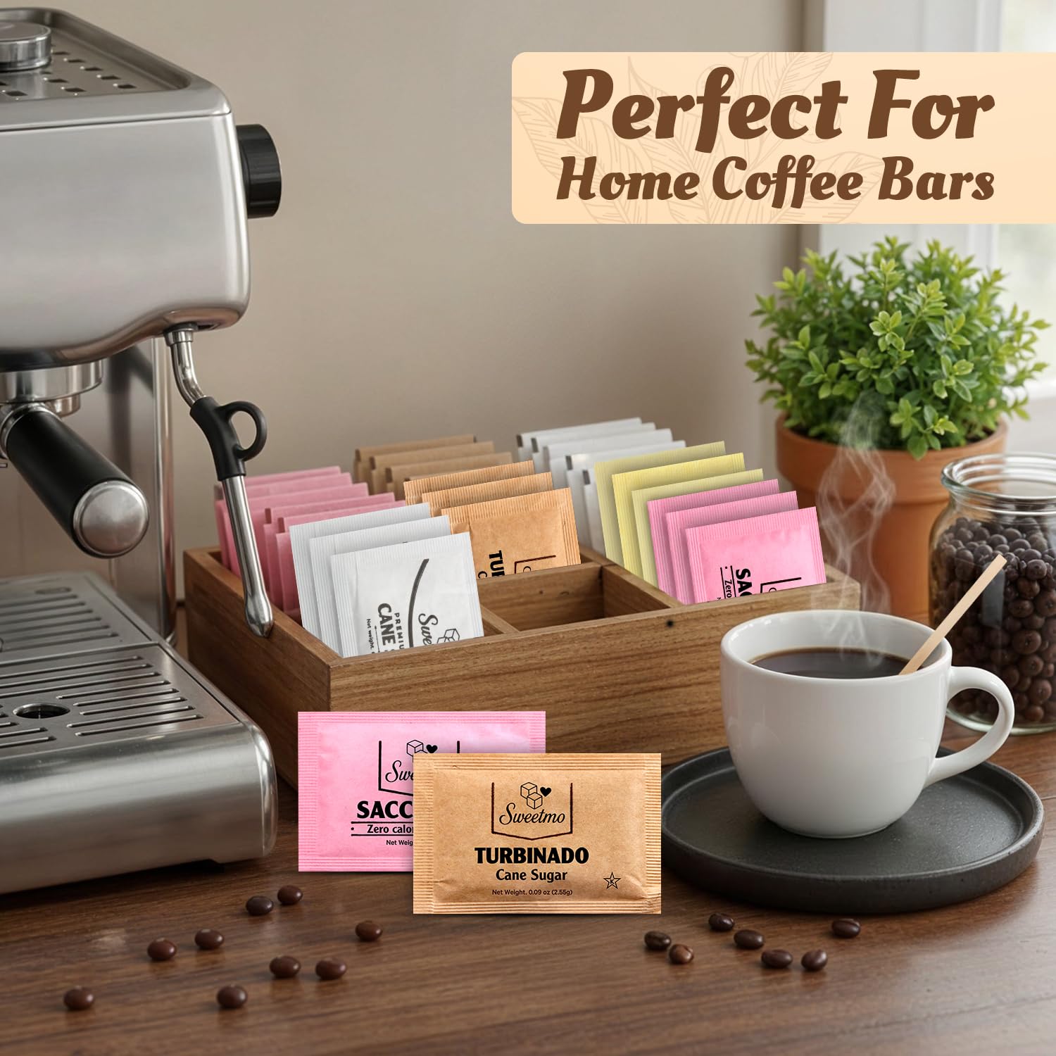 Sweetmo Sugar Packets Variety Pack - 400 Count of Sucralose, Raw, Cane Sugar & Stirrers | Perfect for Coffee & Tea