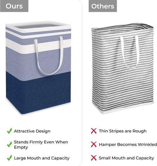 HomeHacks Large Waterproof Laundry Basket - Collapsible Tall Hamper with Extended Handles | 75L, Blue