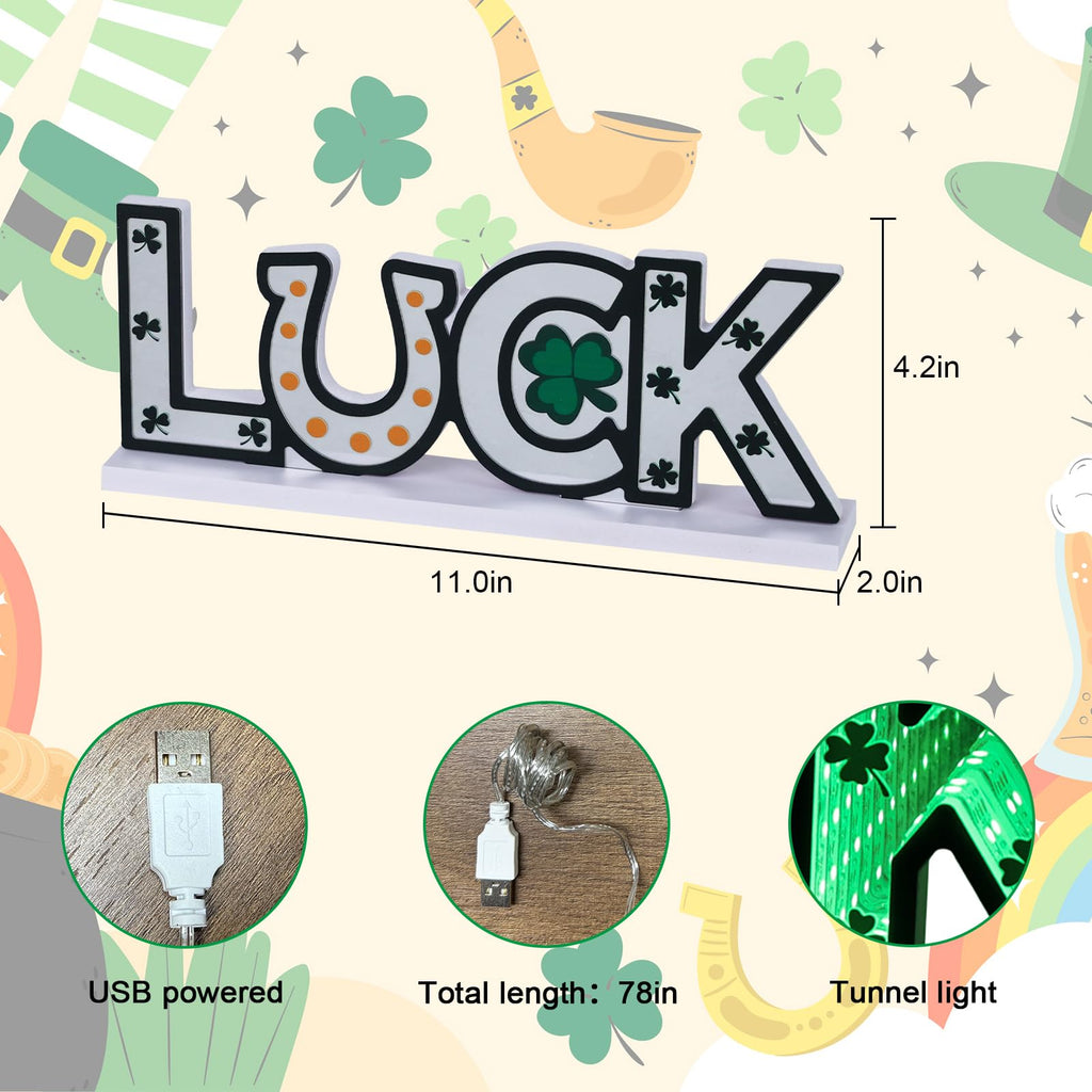 MEETYAMOR St Patricks Day Decorations, Luck Sign Infinity Mirror Tunnel Light with Shamrock for St Patricks Day Decor, Night Lights with Endless Extension for Home Living Room Table Centerpiece