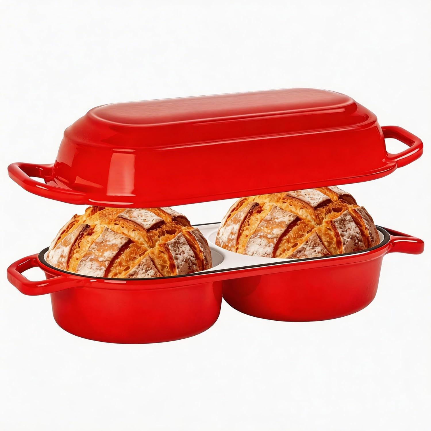 Mini Double Dutch Oven - Enameled Cast Iron 2.2QT Pot for Sourdough Bread Baking | Non-Stick & Oven Safe to 500°F