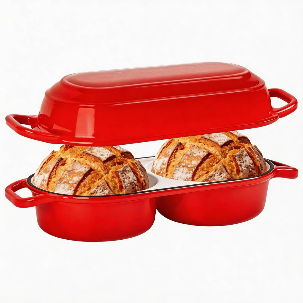 Mini Double Dutch Oven - Enameled Cast Iron 2.2QT Pot for Sourdough Bread Baking | Non-Stick & Oven Safe to 500°F