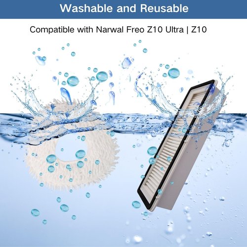 Replacement Accessories Parts Kit Compatible with Narwal Freo Z10 Ultra - Includes 6 Dust Bags, 6 Mop Pads, 6 Filters, 8 Side Brushes, 2 Rubber Main Brushes, 2 Water Tank Filter Sponge