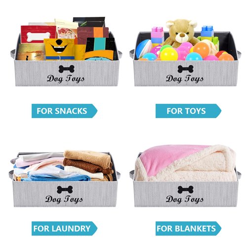 Brabtod Linen-cotton blend Dog Toy Box - Organize Toys, Blankets, Leashes, Gray