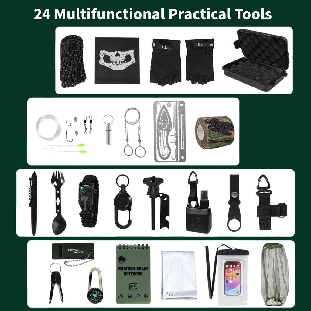 Survival Kit Advent Calendar - 24 Days of Essential Emergency Gear for Men | Perfect Xmas Gifts for Outdoor Enthusiasts