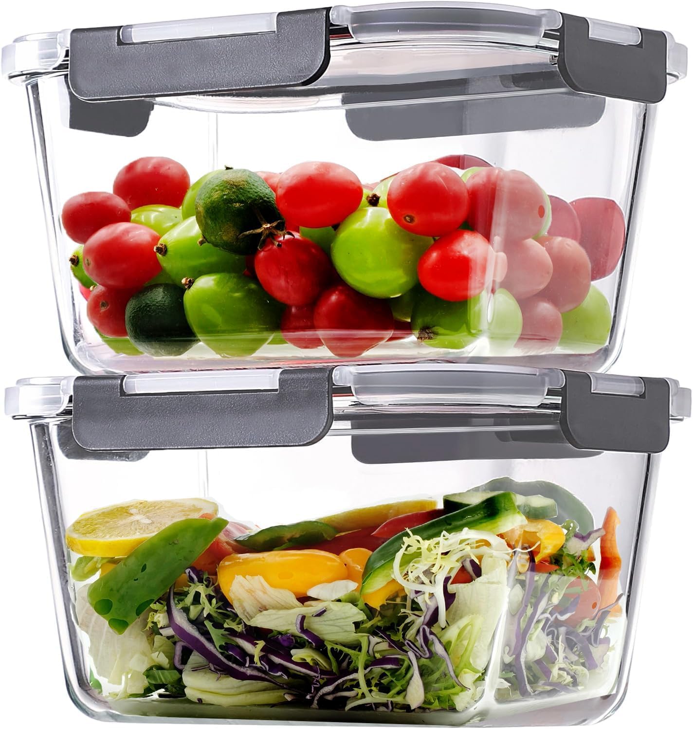 Skiennix Large Glass Storage Containers - 85oz Airtight Food Storage for Meal Prep | BPA Free, Oven Safe