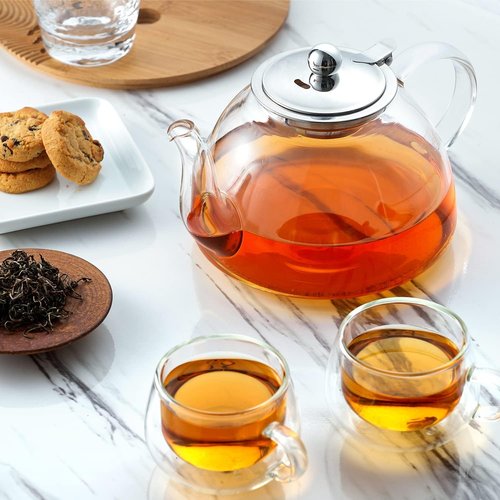 Ehugos Glass Teapot, 1300ml/44 oz Stovetop Safe Glass Teapot with Removable Stainless Infuser for Loose Leaf Tea, Hot/Iced Water, Juice Beverage