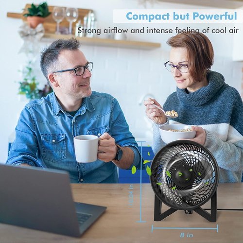DR.PREPARE 8-Inch Desk Fan - Powerful & Quiet Tabletop Cooling Fan for Home, Office & Camping - Black
