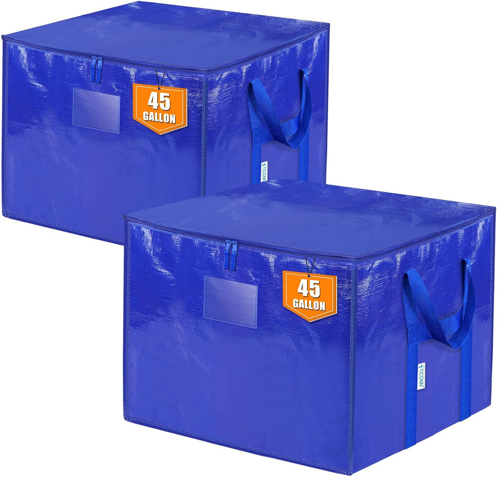 TICONN Extra Large Moving Bags - Heavy-Duty Storage Totes with Zippers & Handles | 45 Gallon (2 Pack)