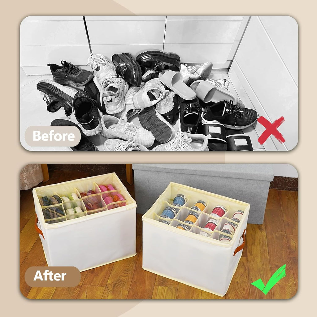 Patinao Shoe Storage Box Organizer - 3 Pack Stackable Clear Lids for 36 Pairs | Space Saver for Closet