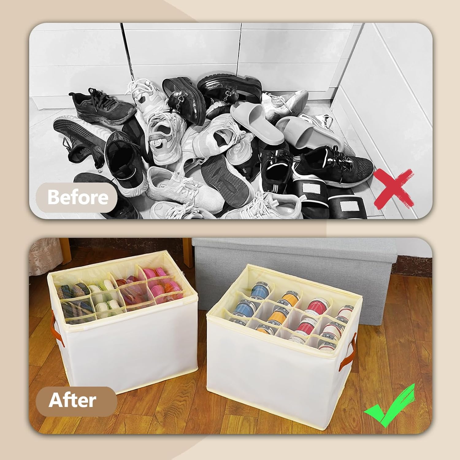 Patinao Shoe Storage Box Organizer - 3 Pack Stackable Clear Lids for 36 Pairs | Space Saver for Closet