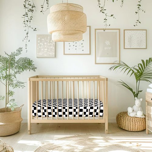 DILIMI Fitted Crib Sheets for Baby Boys and Girls, Ultra-Soft Breathable Baby Crib Sheet Fits Standard Crib and Toddler Mattress, Black Checkered