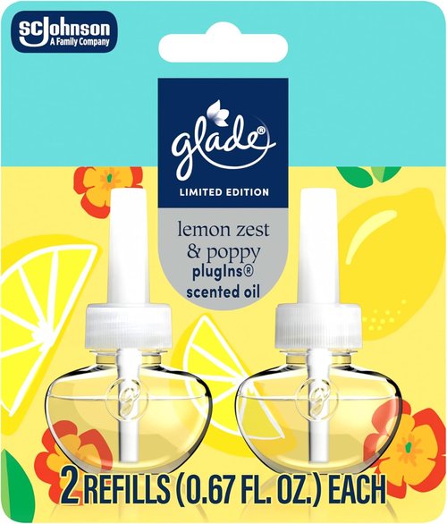 Glade PlugIns Refills Air Freshener - Lemon Zest & Poppy Scented Essential Oils, 1.34 Fl Oz | 2 Count