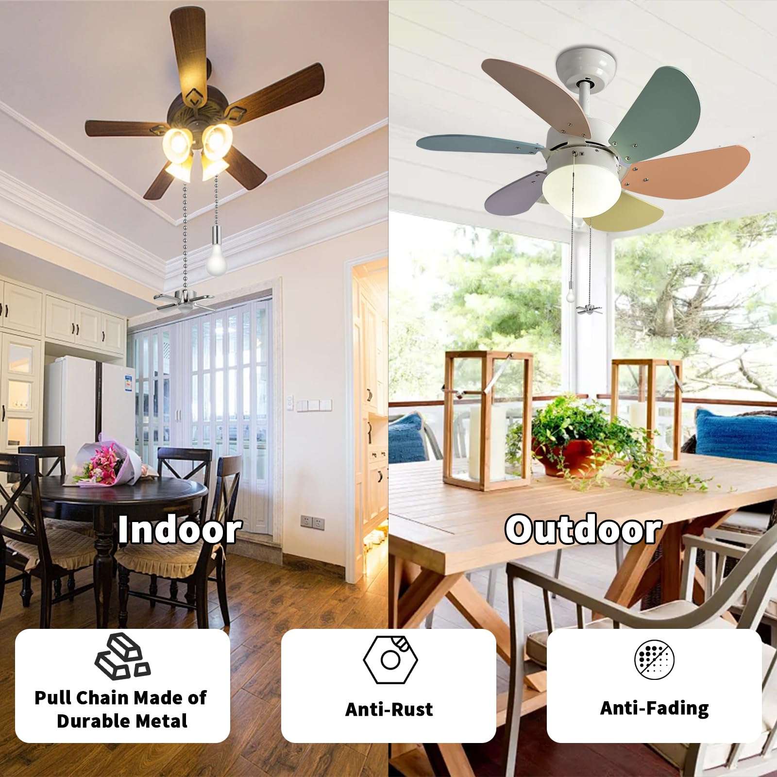 Humpptom Ceiling Fan Pull Chain, 4 Pieces of 12 Inch Bulb and Fan Pattern Pull Chain Extender Fit All Standard Ceiling Fans And Light Fixtures, Ceiling Fan Pull Chains With Decorative