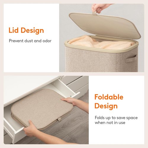 Lifewit 105L Large Laundry Basket - Foldable Hamper with Lid & Removable Bag | Beige