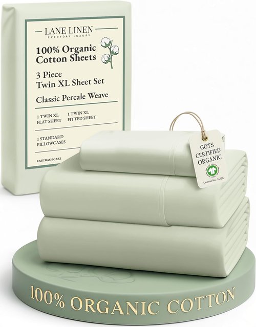 LANE LINEN Twin XL Sheets Set - 100% Mercerized Organic Cotton, Soft Percale Weave, Luxury Hotel Feel - Mineral Color