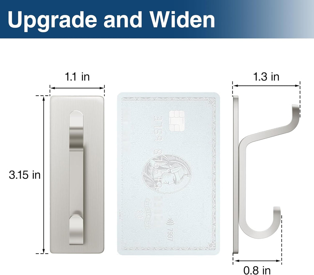Pickpiff Wall Hooks - 13LB Strong Adhesive Coat & Towel Hanger in Brushed Nickel Finish
