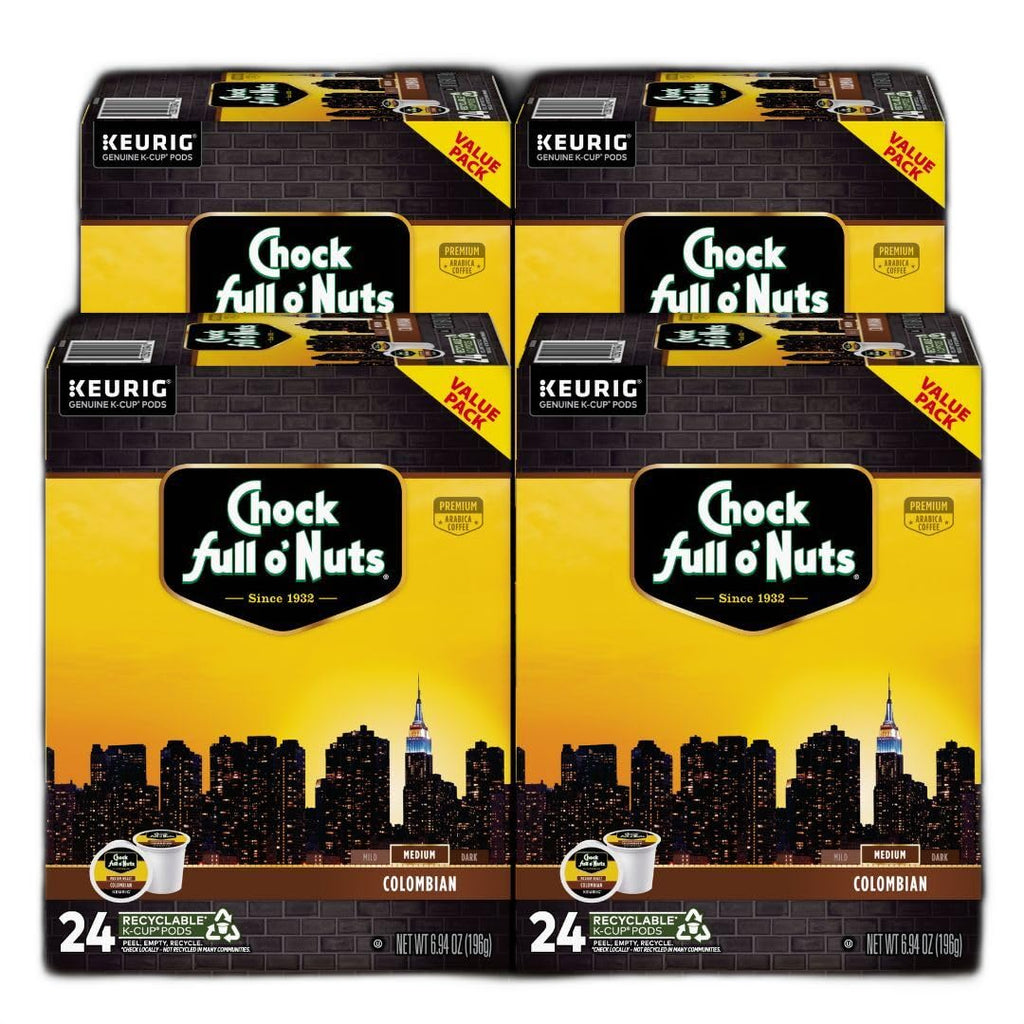 Chock Full o' Nuts Colombian Keurig K-Cup Pods for Keurig Brewers – Premium Arabica, Medium Roast – Single Serve – 4 Packs of 24 K-Cup Pods