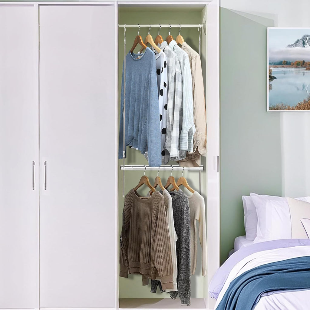 Storage Maniac Adjustable Closet Hanging Rod - Space-Saving Organizer for Clothes | Chrome Finish, 1 Pack
