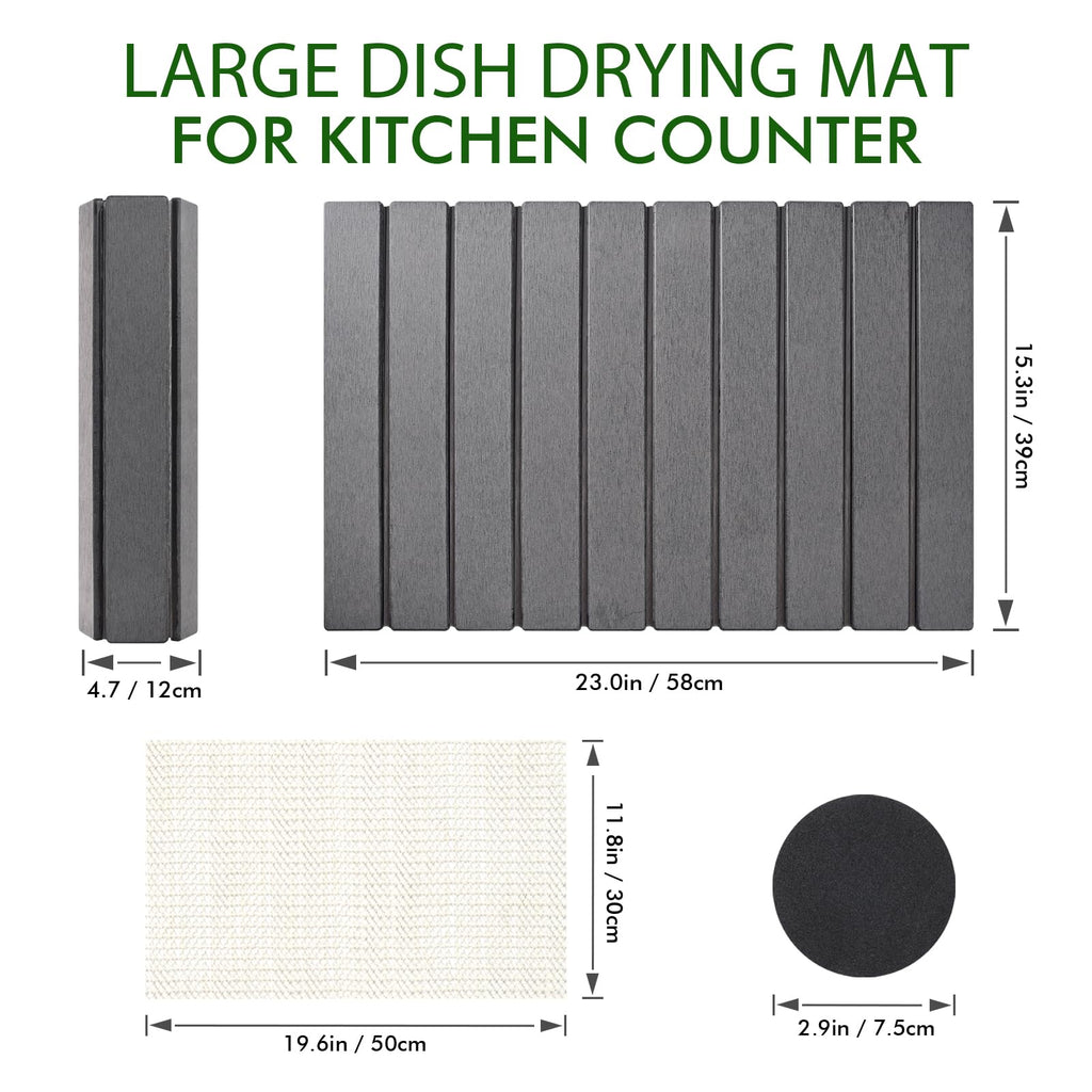 Oxydrily Stone Dish Drying Mat for Kitchen Counter,Large Dark Gray Foldable Diatomaceous Earth Dish Drying Mat,Quick-Dry Absorbent Bath & Countertop Stone Dishes Mats for Dishes Bottles Cups 23"x15.3"
