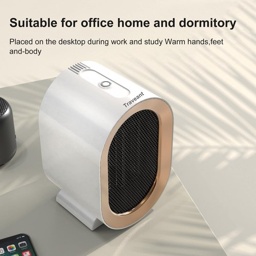 TRAVEANT Small Space Heater, Mini Desk Heater PTC Ceramic 1200W High Output Fan for Bedroom, Office Desk, Indoor Use (Pearly White)