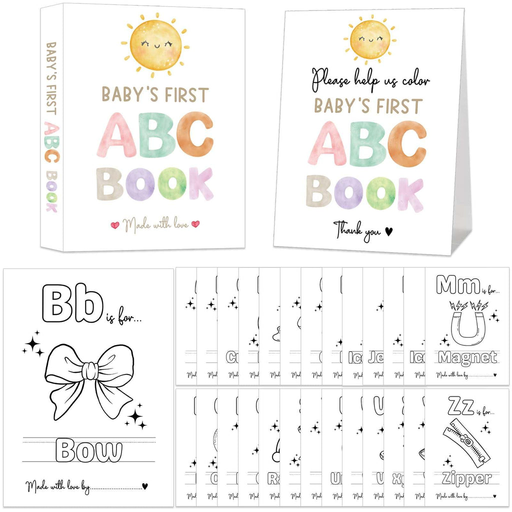 Baby's First ABC Book Baby Shower Activity, Boho Sun Baby Shower Guest Book Alternative with Alphabet Coloring Pages, Educational Keepsake & Activities, Sunshine Baby Shower Games Craft Kit