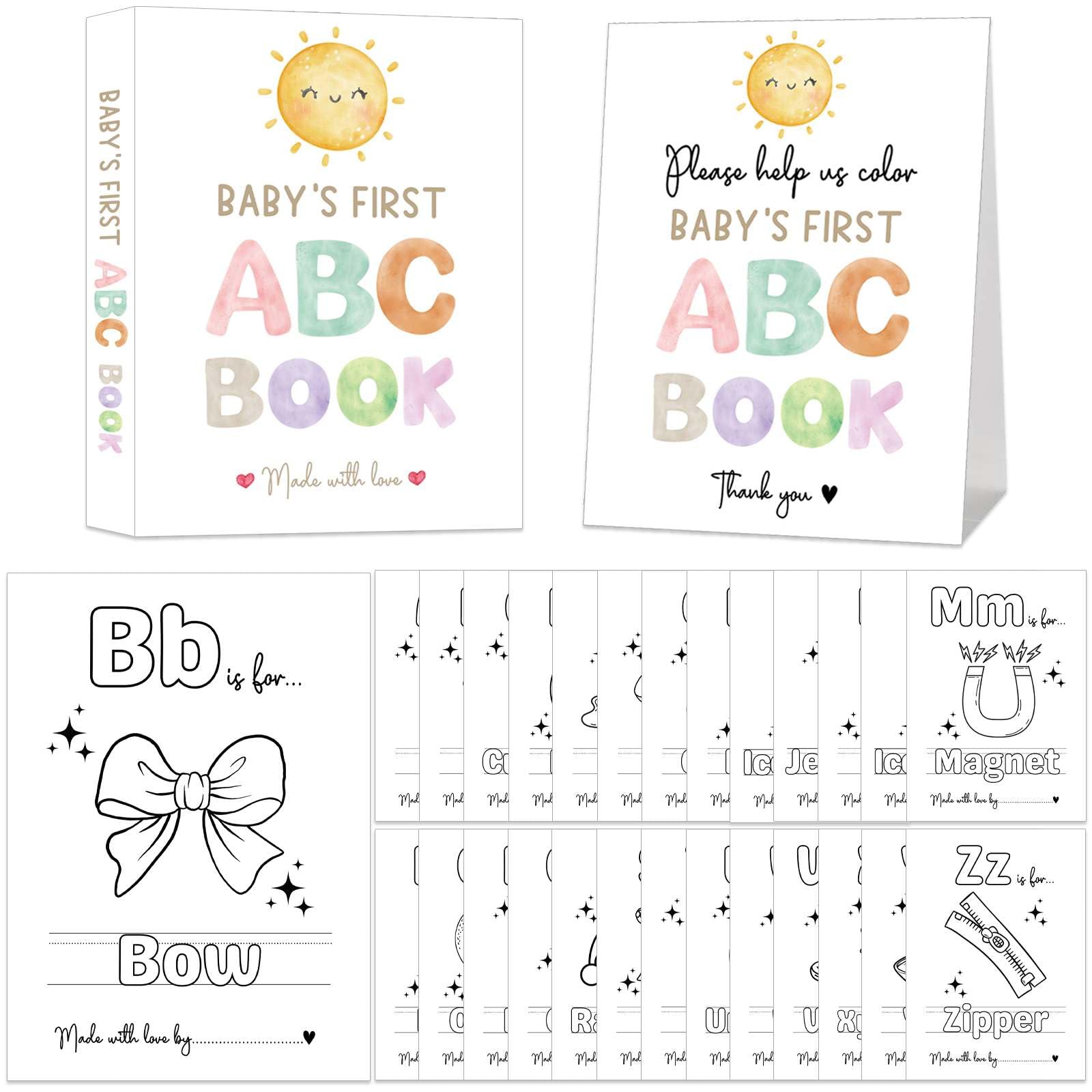 Baby's First ABC Book Baby Shower Activity, Boho Sun Baby Shower Guest Book Alternative with Alphabet Coloring Pages, Educational Keepsake & Activities, Sunshine Baby Shower Games Craft Kit