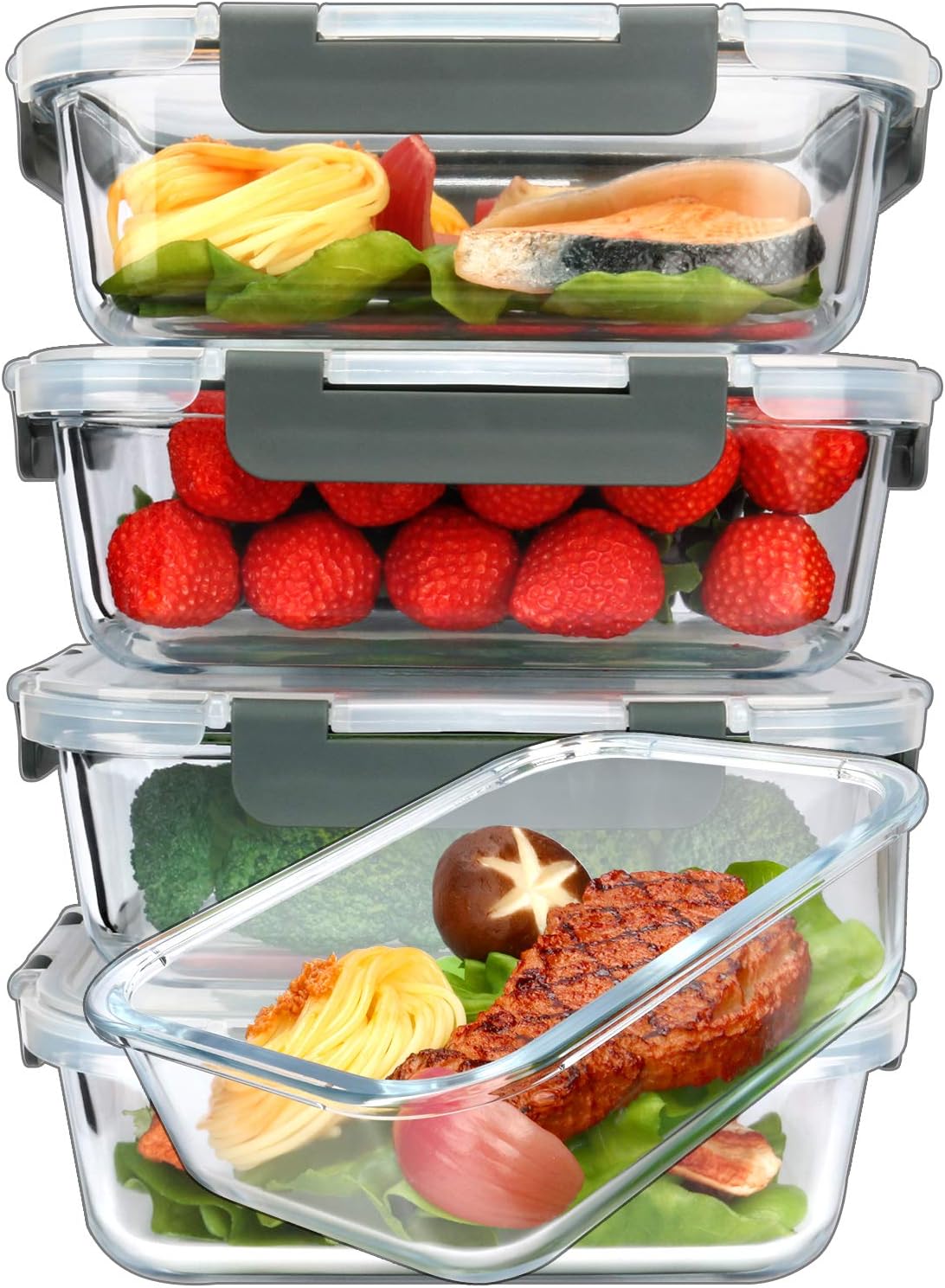 MCIRCO Glass Meal Prep Containers - 5-Pack, 36 Oz Airtight Lunch Containers with Snap Locking Lids | Microwave, Oven, Freezer Safe