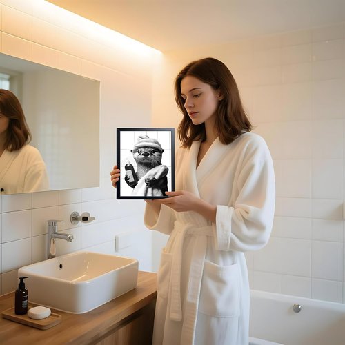 ARKZSHO Bathroom Wall Art - Funny Otter Canvas Print | Modern Farmhouse Decor 8x10 Inch Framed