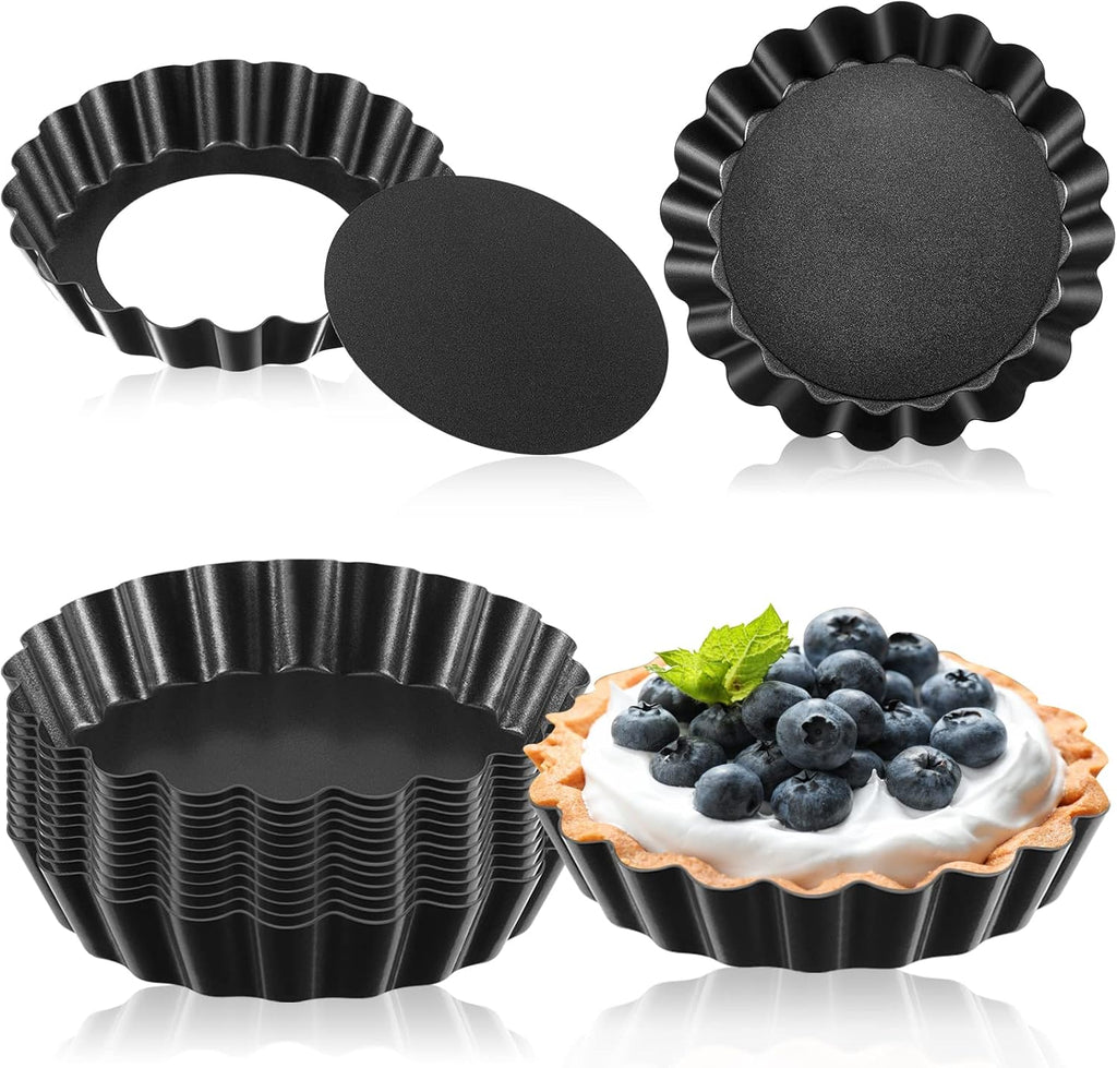 Tessco Mini Tart Pans - 16-Piece Nonstick Bakeware Set with Removable Bottoms | 3-Inch Fluted Design