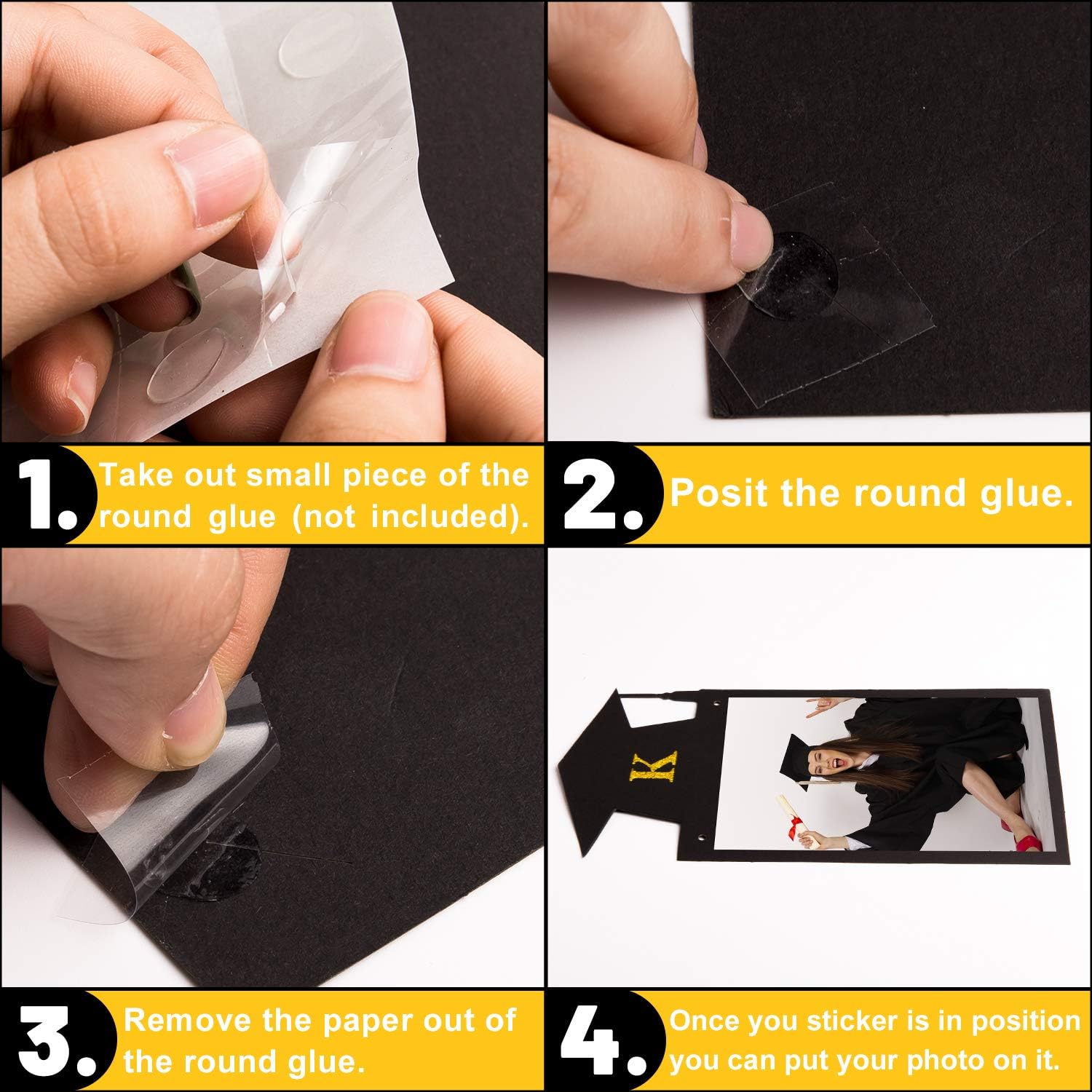 Whaline Graduation Photo Banner - No DIY Required Hanging Bunting | Black Gold Glitter, 5 x 7 Inch
