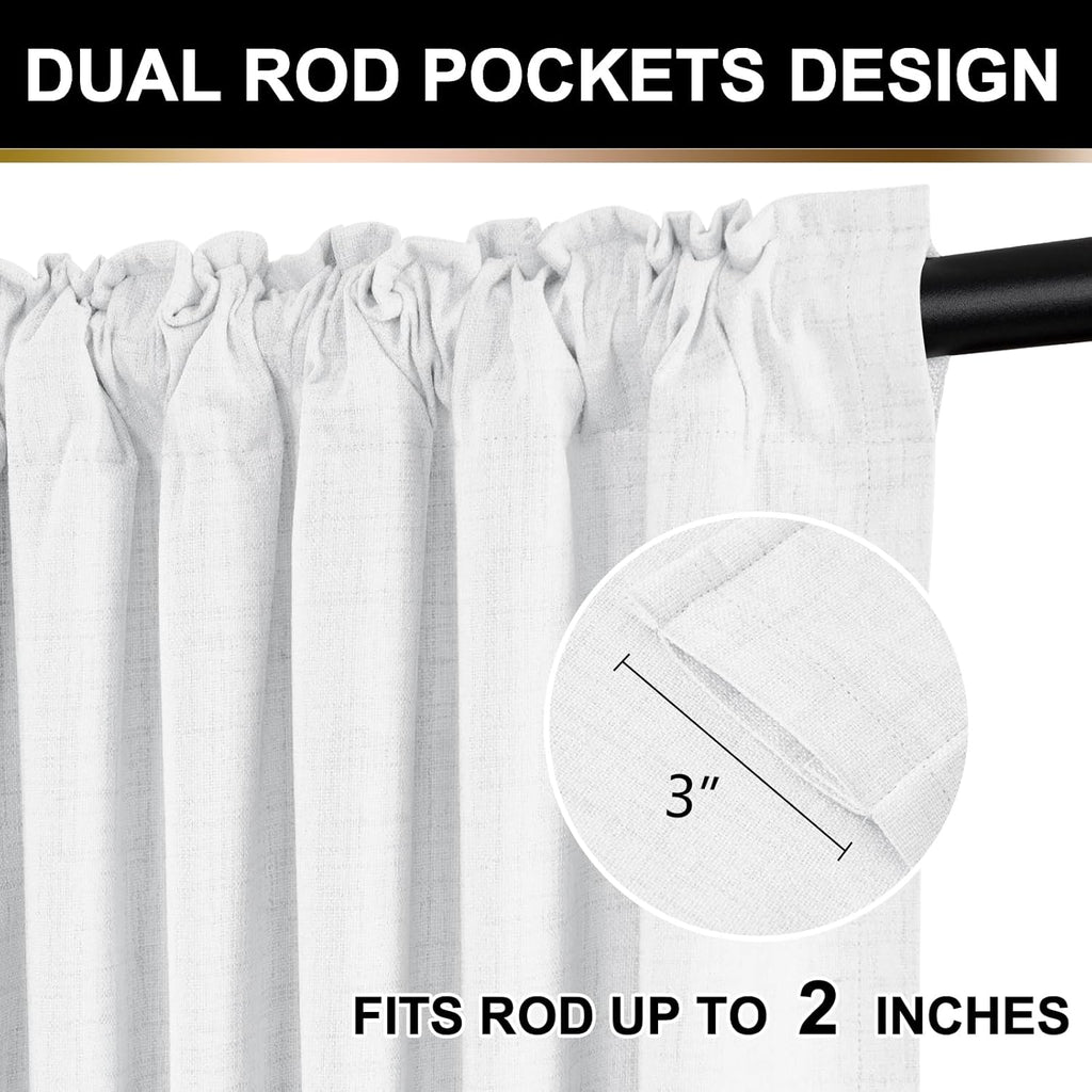 Skiennix 100% Blackout Curtains - Thermal Insulated Faux Linen | 84-Inch Length, 2 Panels, Bright White