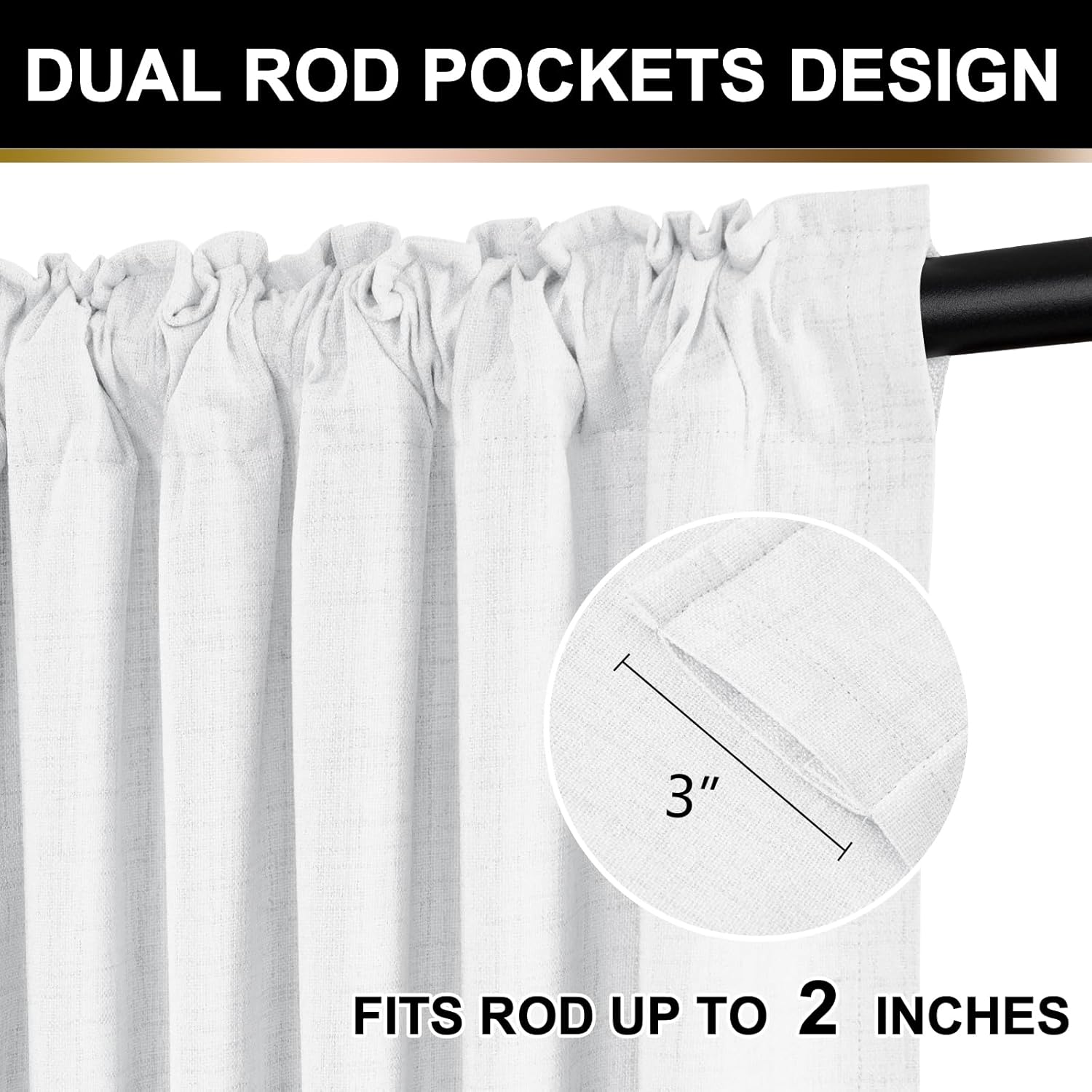 Skiennix 100% Blackout Curtains - Thermal Insulated Faux Linen | 84-Inch Length, 2 Panels, Bright White