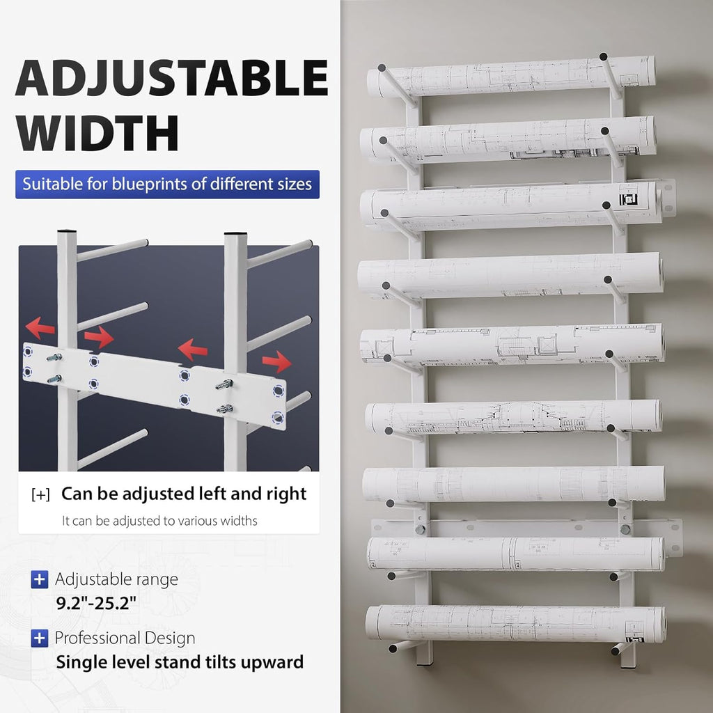 Skiennix Wall Mount Blueprint Storage Rack - Heavy Duty Roll File Holder for Plans & Posters | 320 lbs Capacity