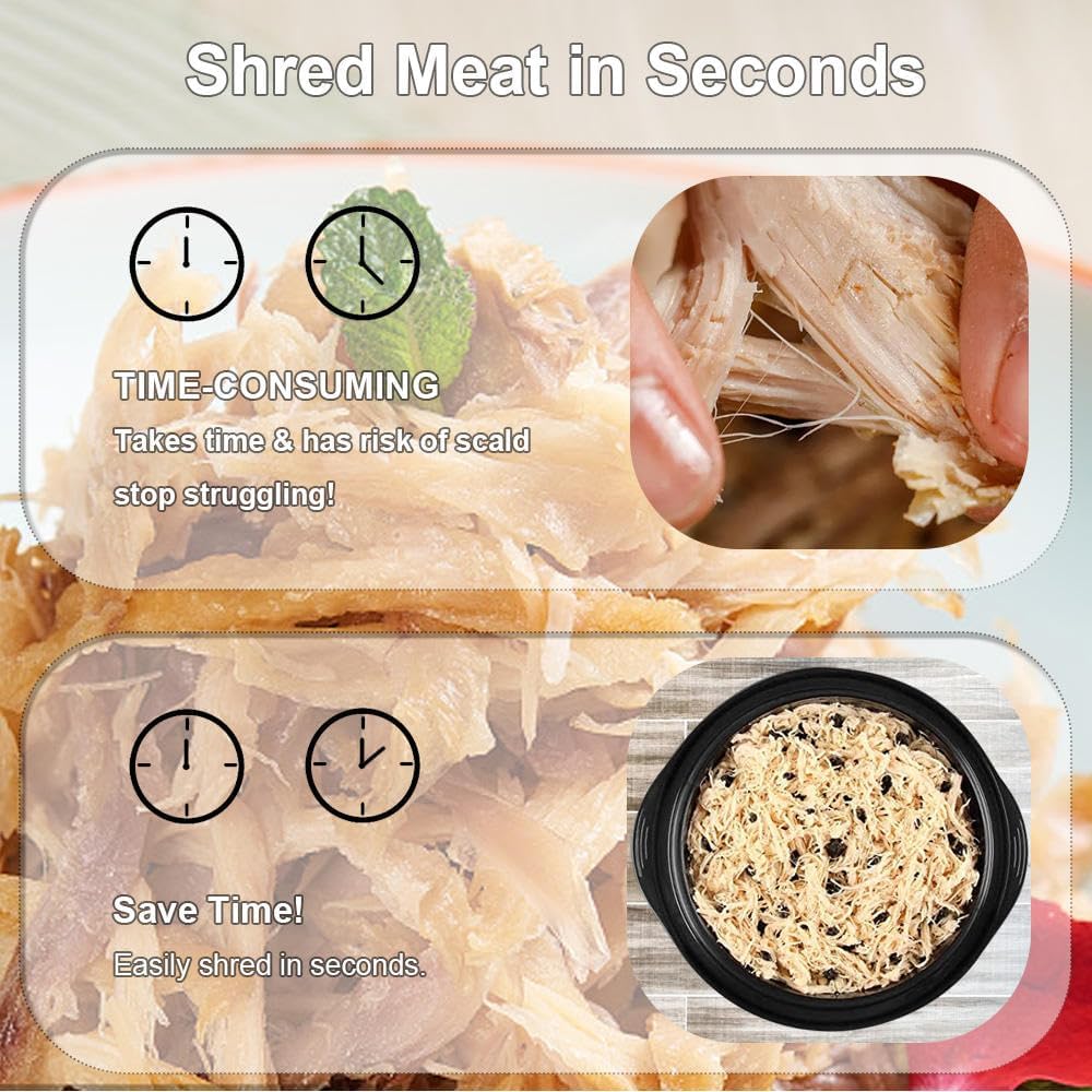 Skiennix Chicken Shredder Tool - Large 10 Inch Manual Meat Shredder with Clear Lid & Non-Slip Base | Easy Clean, Dishwasher Safe (Black)