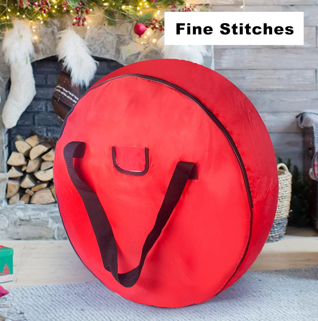 TQS Christmas Wreath Storage Bag - 30 Inch Red Cotton with Zipper Closure & Reinforced Handles