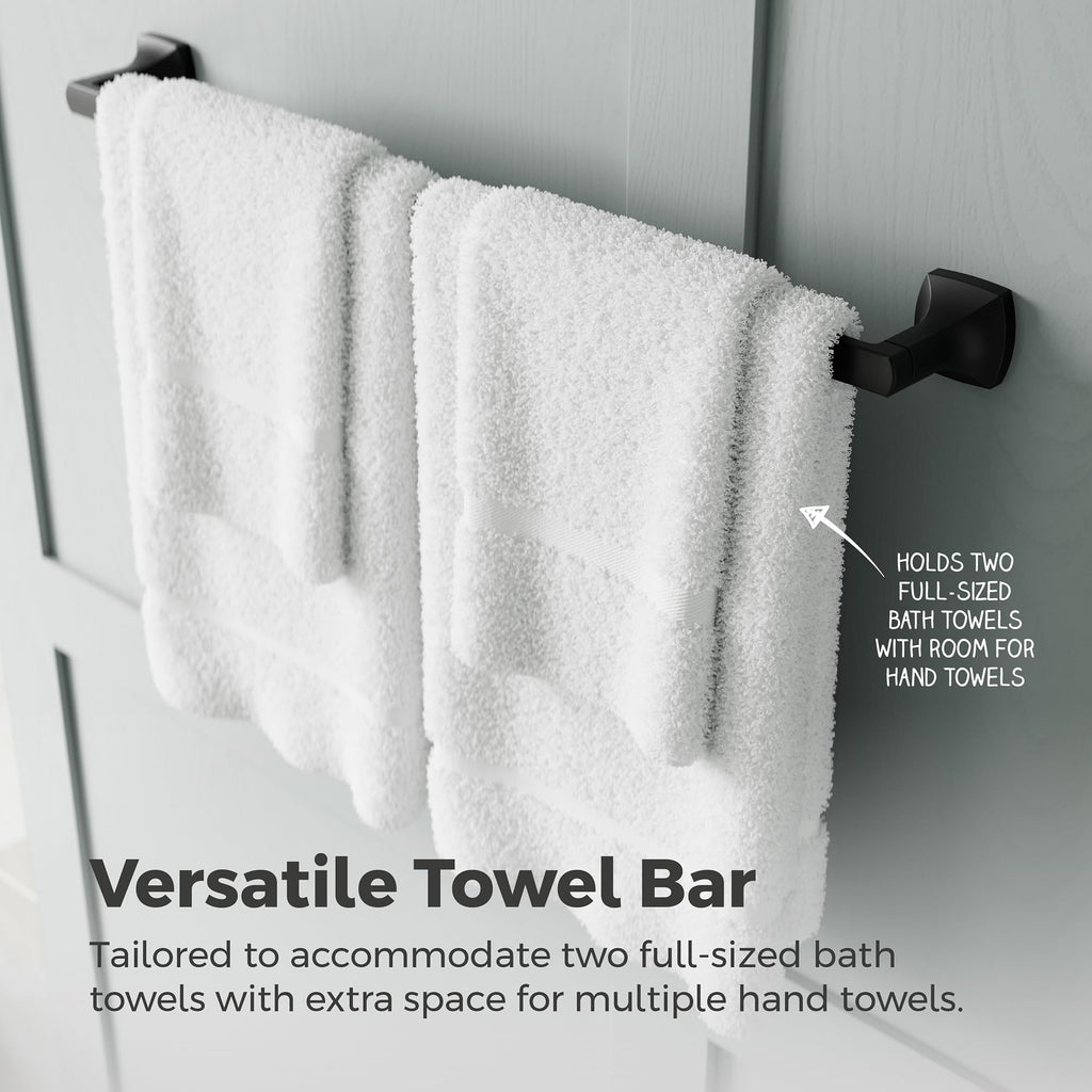 Pfister Vaneri Bath Towel Bar for Bathroom, 24-Inch, Wall-Mounted, Screw-In, Matte Black Finish, BTBVRI2B
