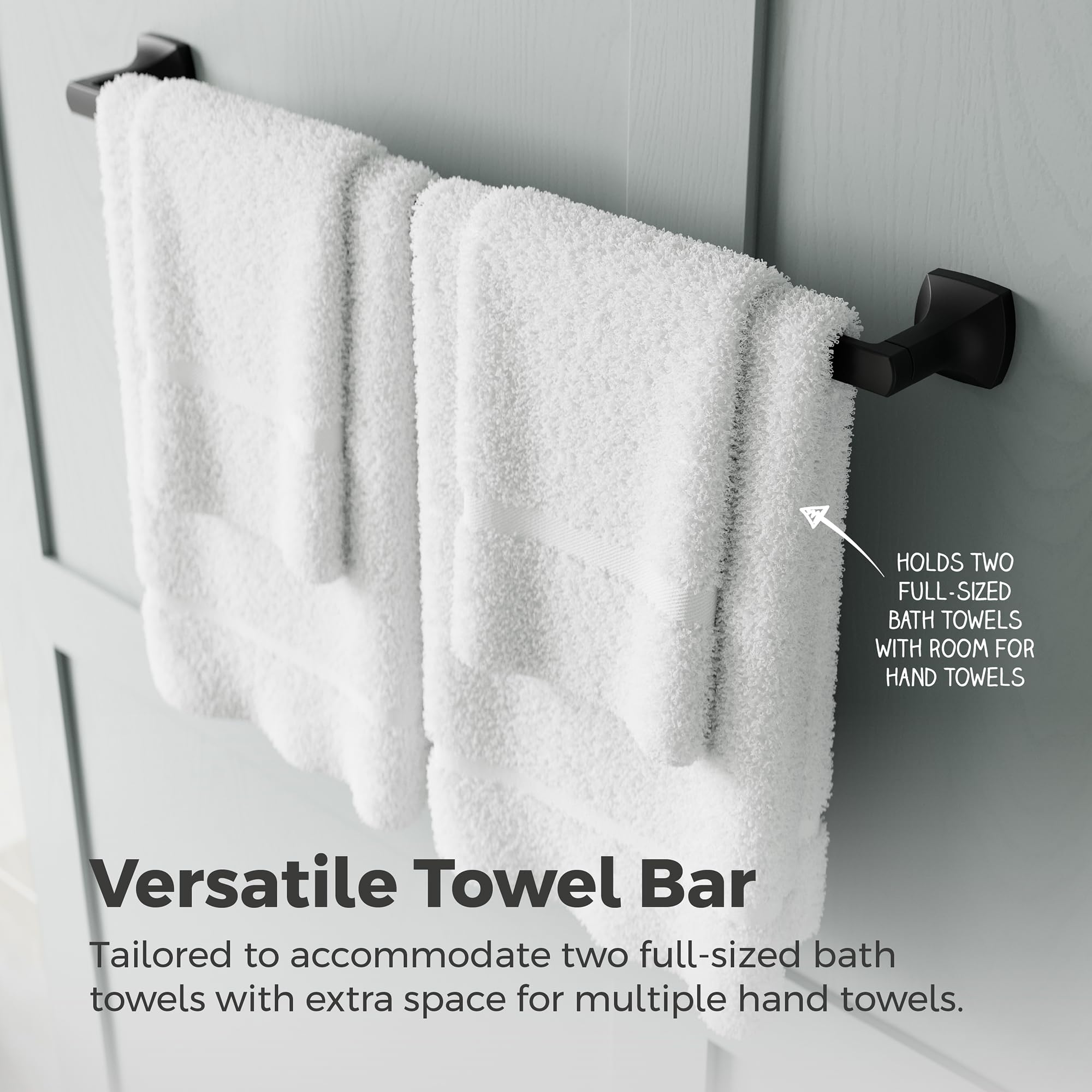 Pfister Vaneri Bath Towel Bar for Bathroom, 24-Inch, Wall-Mounted, Screw-In, Matte Black Finish, BTBVRI2B