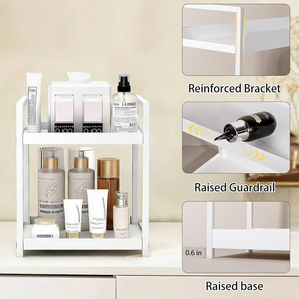 Anyoifax 2-Tier Bathroom Counter Organizer - Vanity Storage Shelf for Makeup & Skincare | Small White