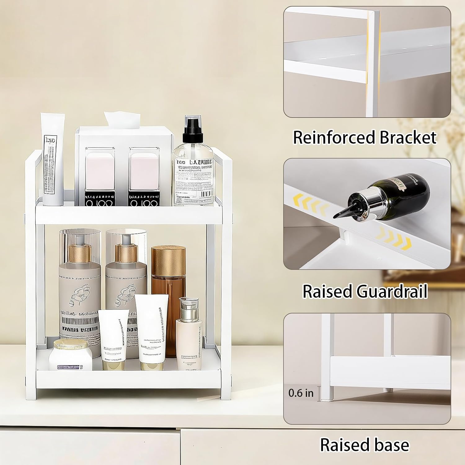 Anyoifax 2-Tier Bathroom Counter Organizer - Vanity Storage Shelf for Makeup & Skincare | Small White